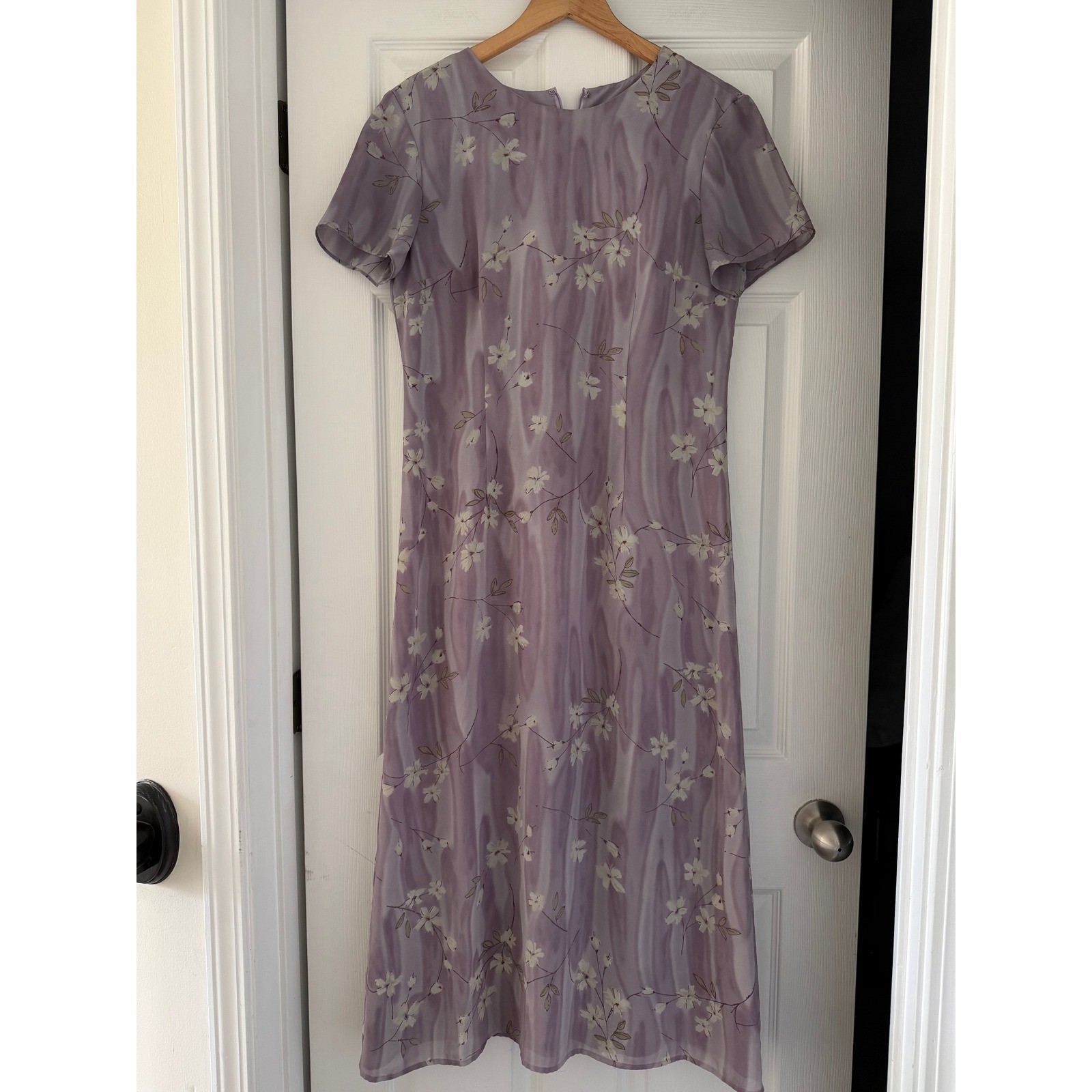 Vintage 90s Mom Sheer Floral Purple Maxi Dress Cottage Retro