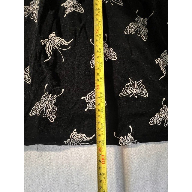 Vintage 90s ES-SE Butterfly Print Slinky Maxi Skirt Black & White Size 6