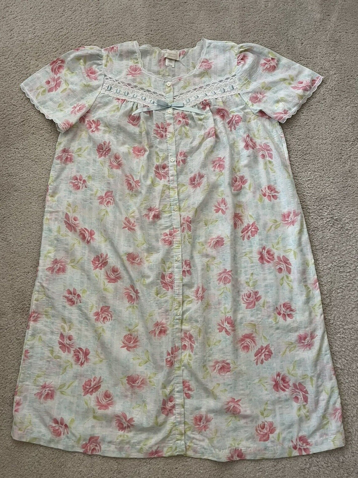 New Vintage Carriage Court Women’s Sz L Nightgown Robe Lace Cotton Blend