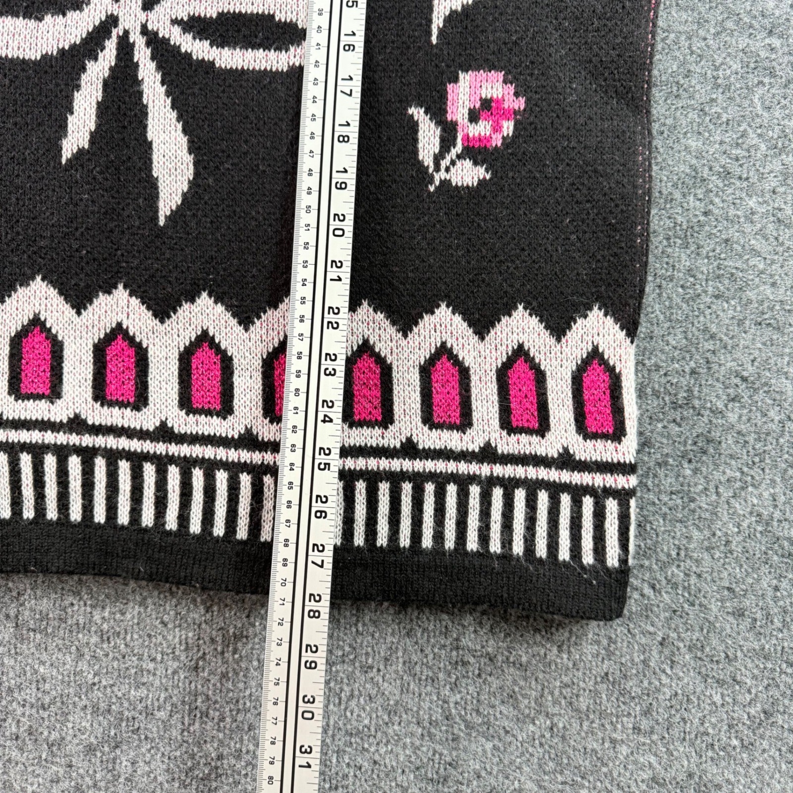 Precious Knits Sweater Vintage Floral Rose Bow Pink Black USA Made 42/22W Womens