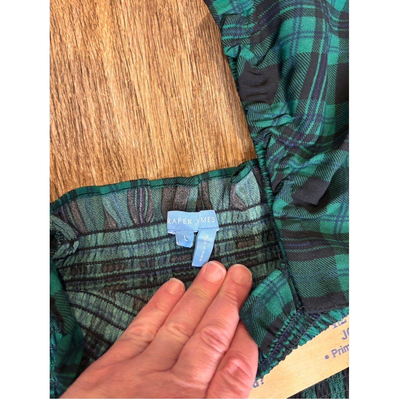 Draper James Green Plaid Smocked Off-Shoulder Wide-Leg Jumpsuit Size Large
