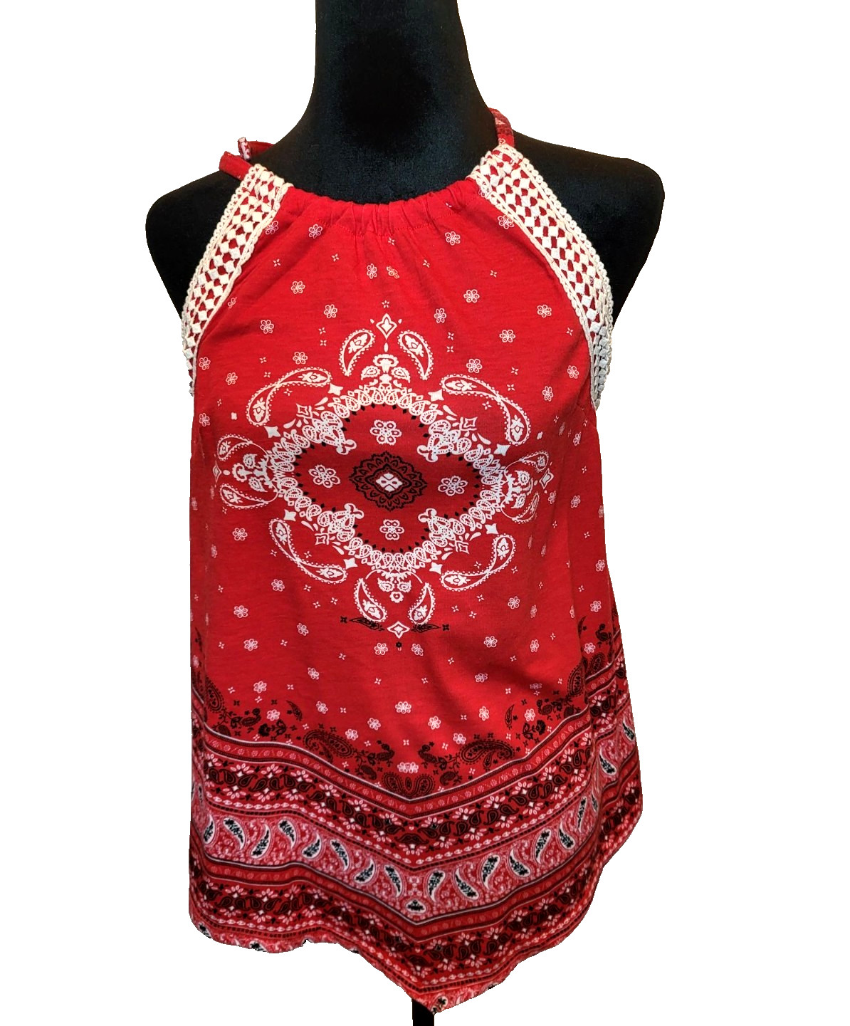 Red/White Bandana Print Halter Top Cato S Western Boho Cowgirl Rodeo Festival