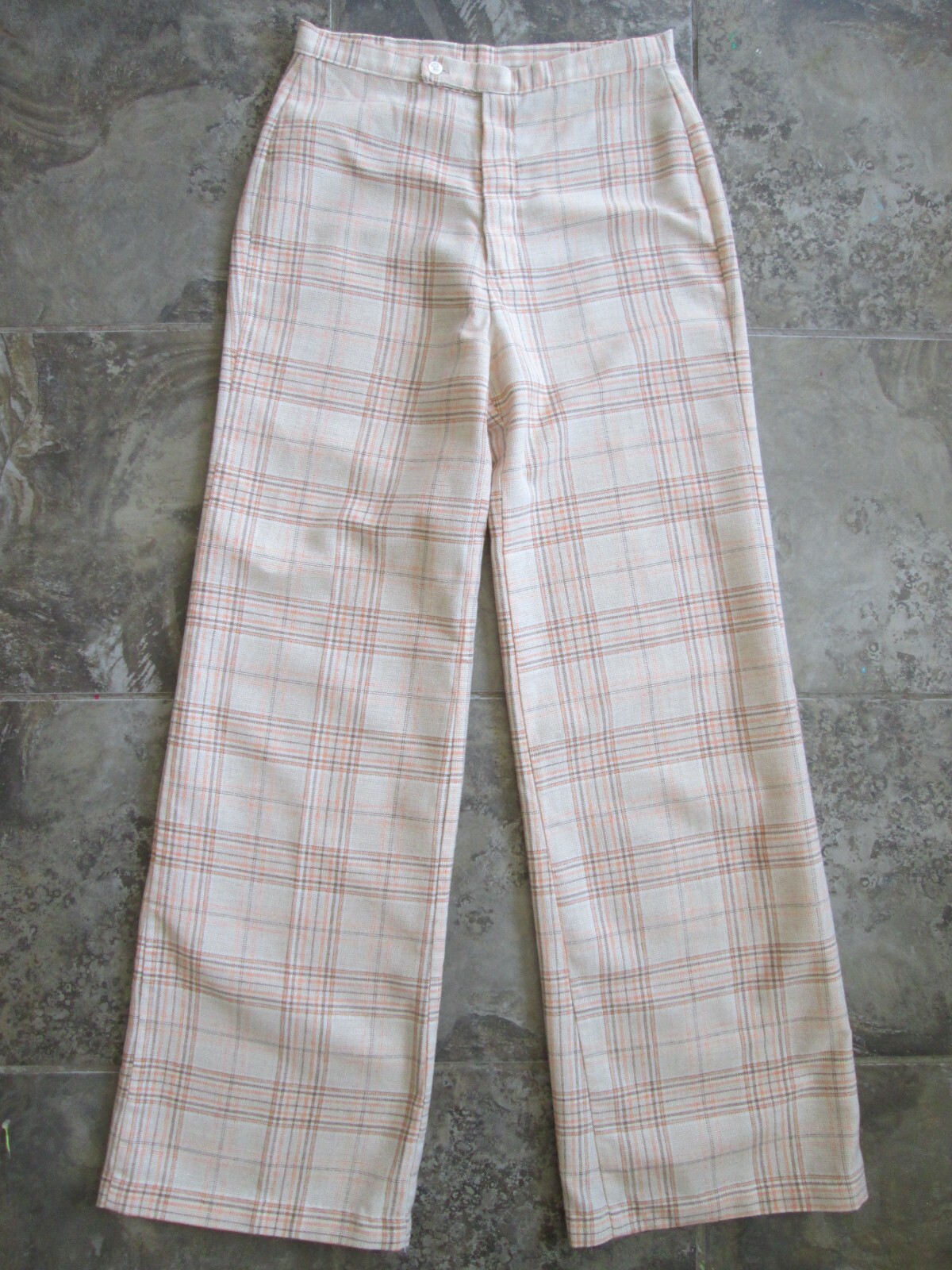 Vintage Montgomery Ward Pants 27×32 Wide Straight Leg High Rise Plaid Acrylic