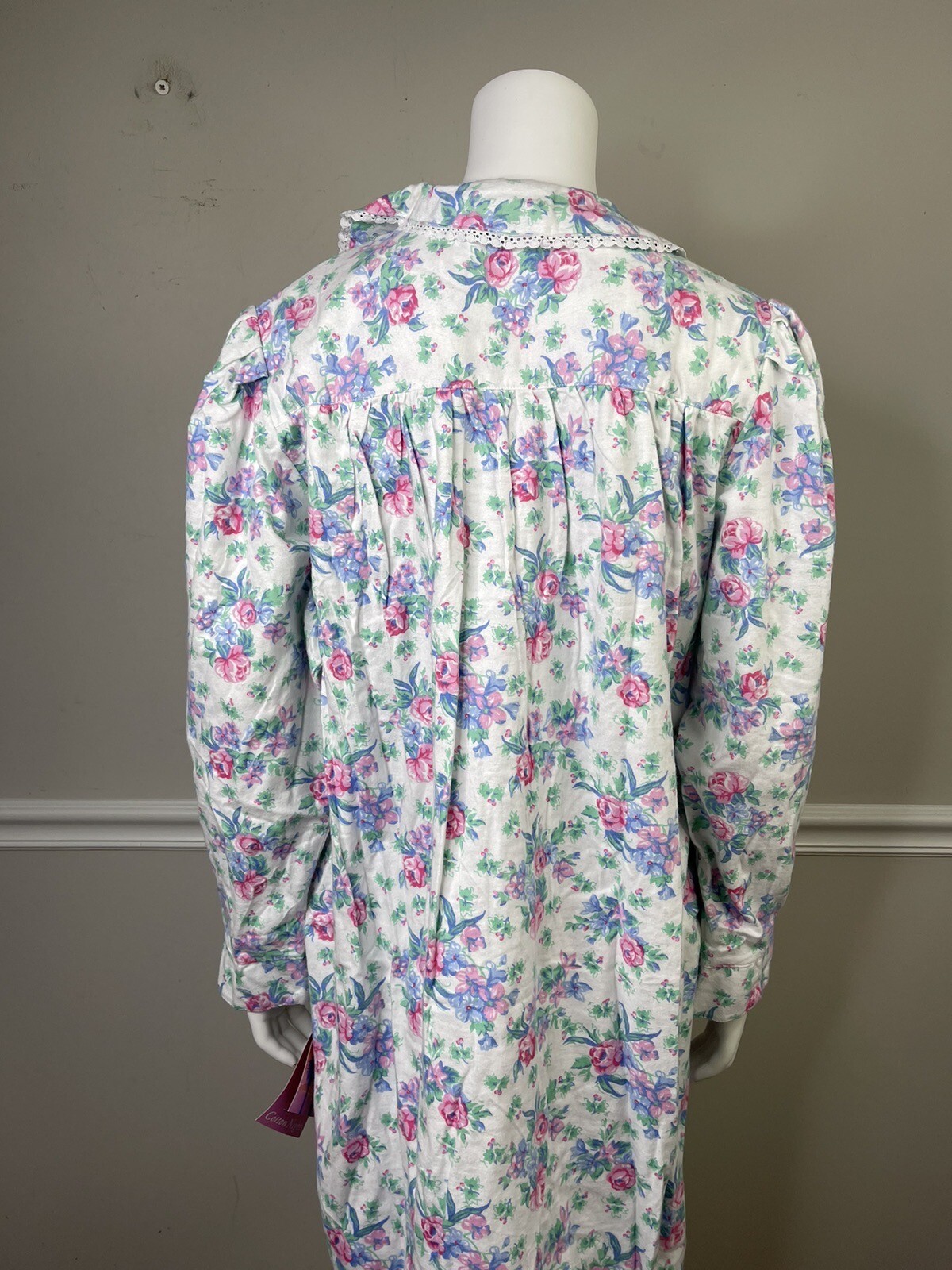 NOS Vintage Sears Carriage Court Pink Floral Flannel Cotton Night Gown Sz L
