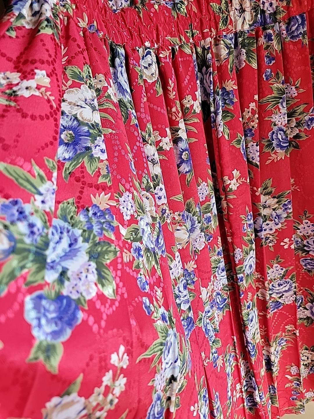 womens vintage secretary midi Collared dress S/M Red Floral Pleated Romantic USA