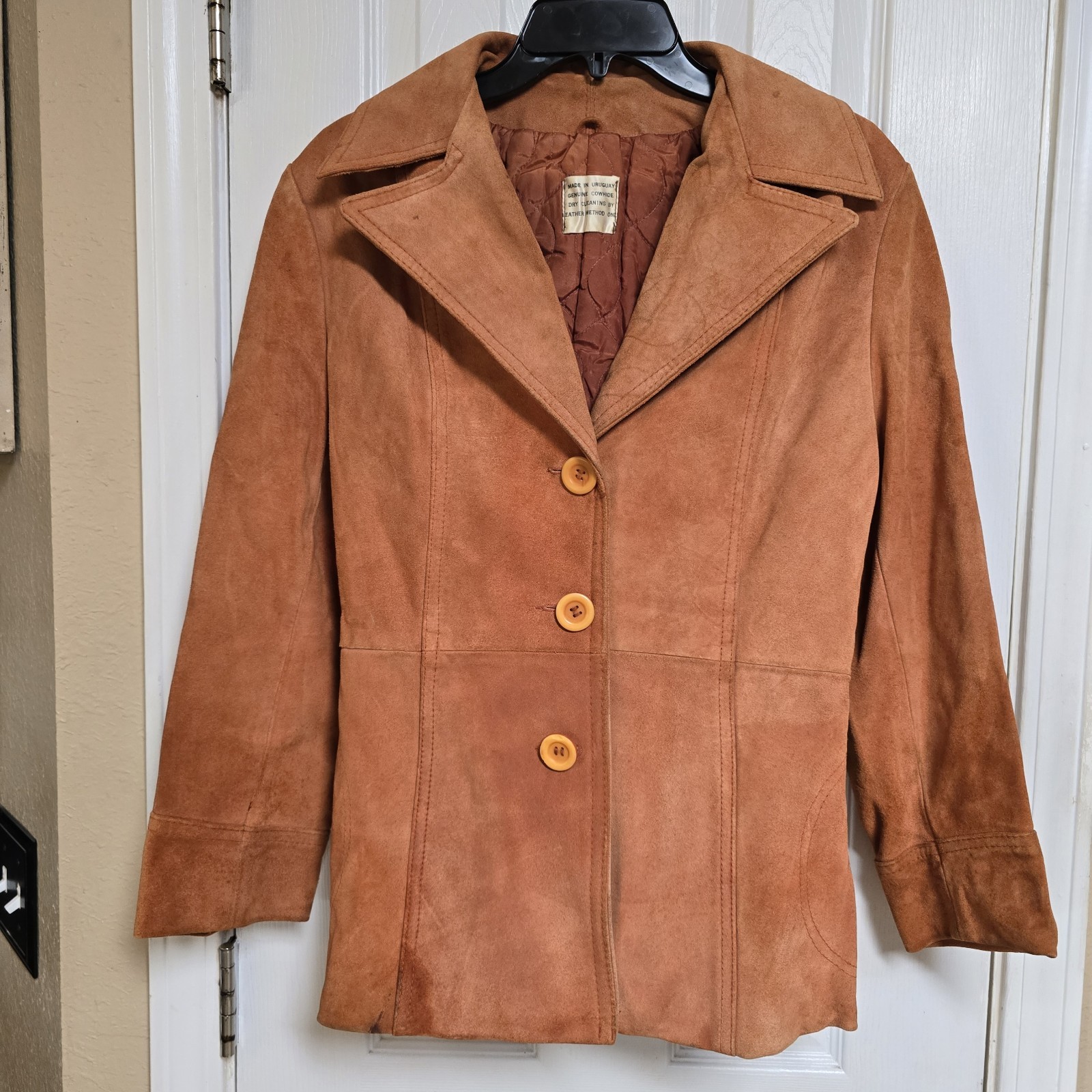 Vintage Suede Leather Jacket Women’s Size 13/14 Medium Uruguay Cowhide Belted