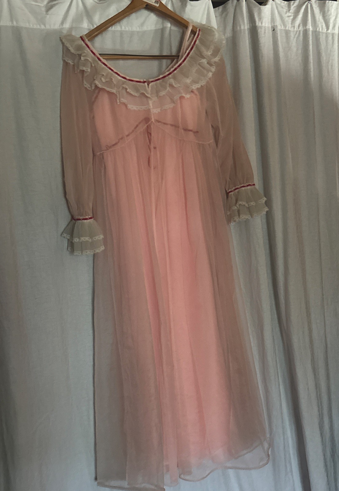 2pc Vtg LISETTE Nightgown PEIGNOIR Robe BABYDOLL Sheer Gown Al Sterling Pink 60