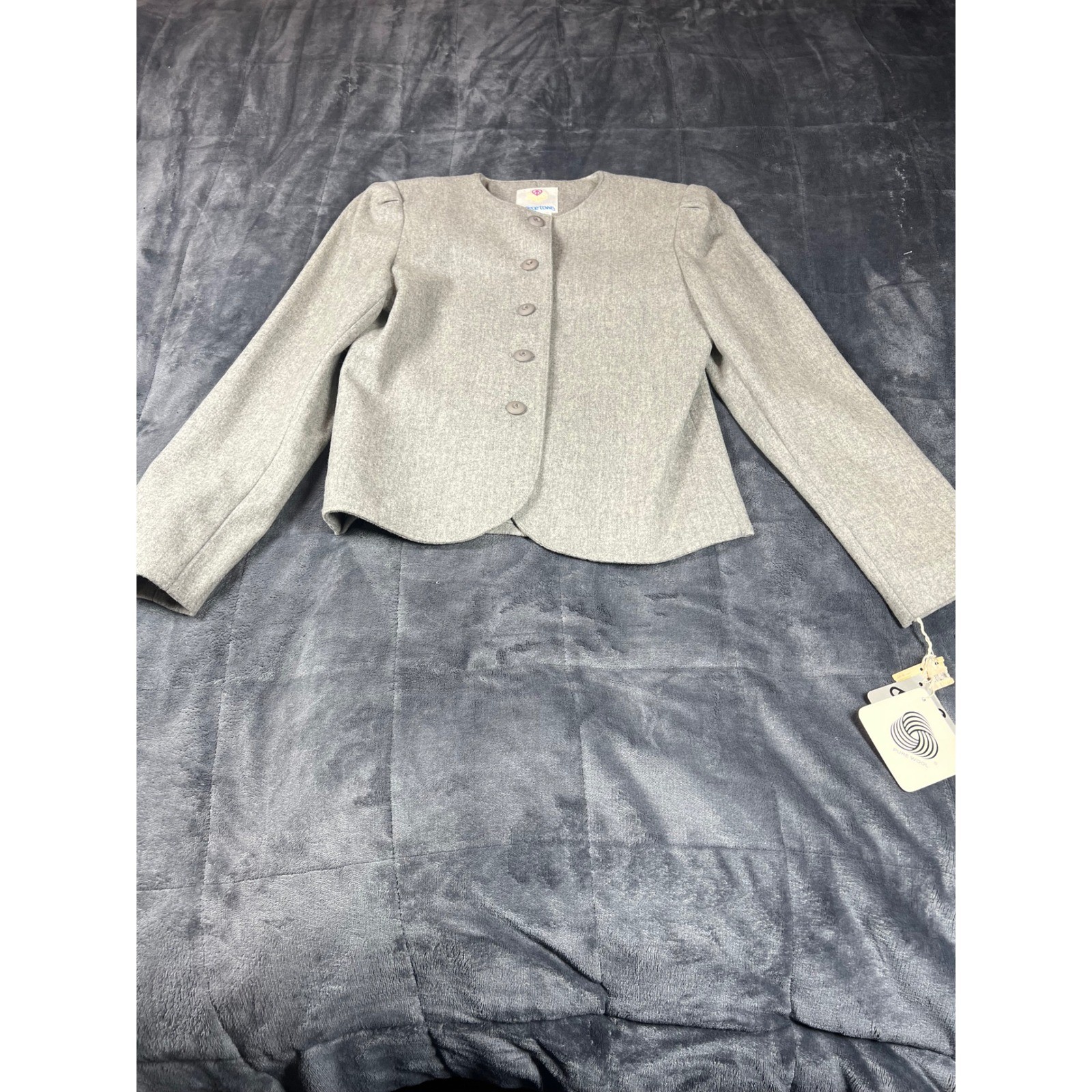 College Town Wool Suit Set Vintage Gray Blazer Skirt Set Size 5/6 NWT