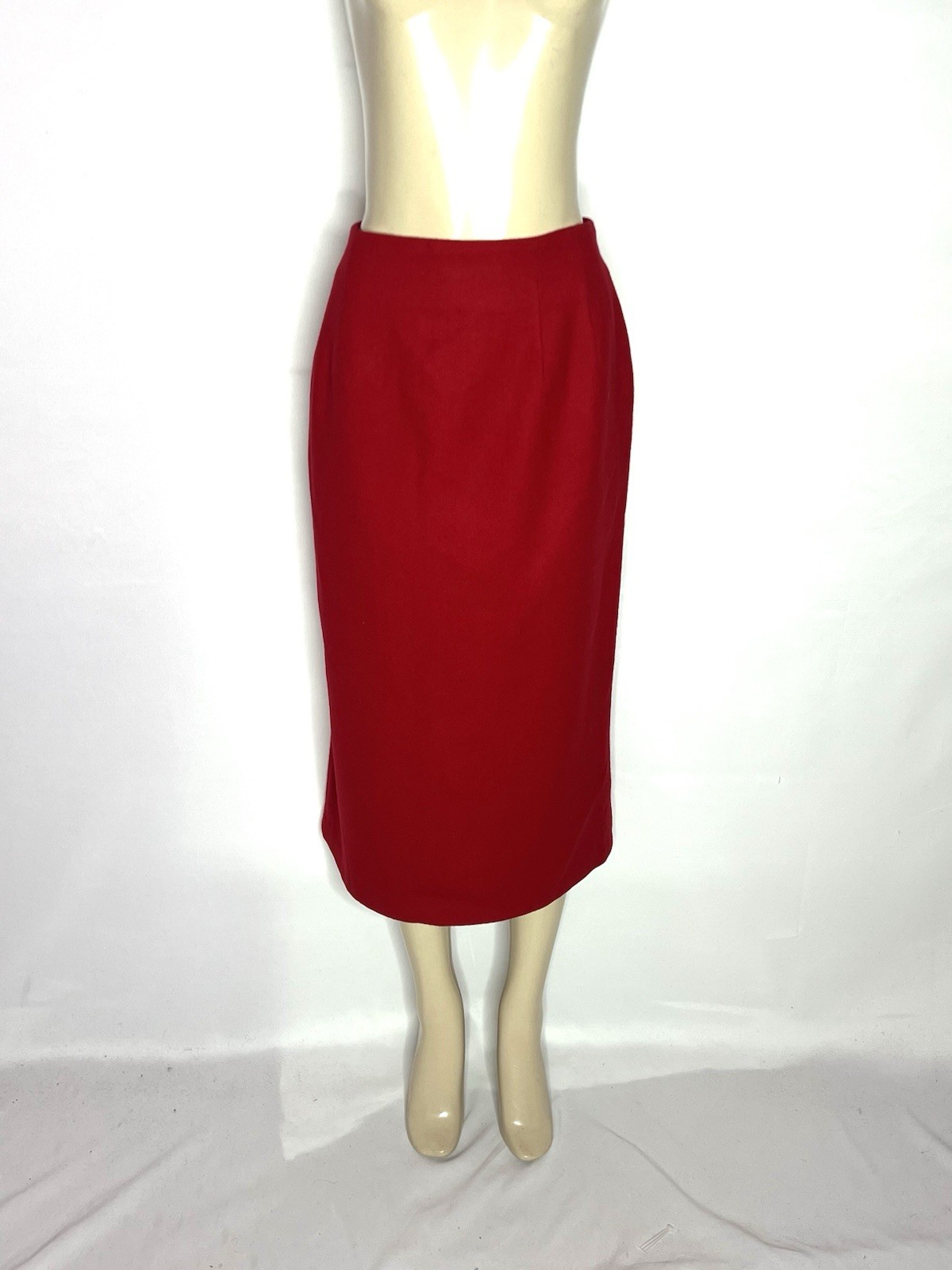 VINTAGE SAVANNAH RED 100% WOOL STRAIGHT MIDI SKIRT SIZE 14