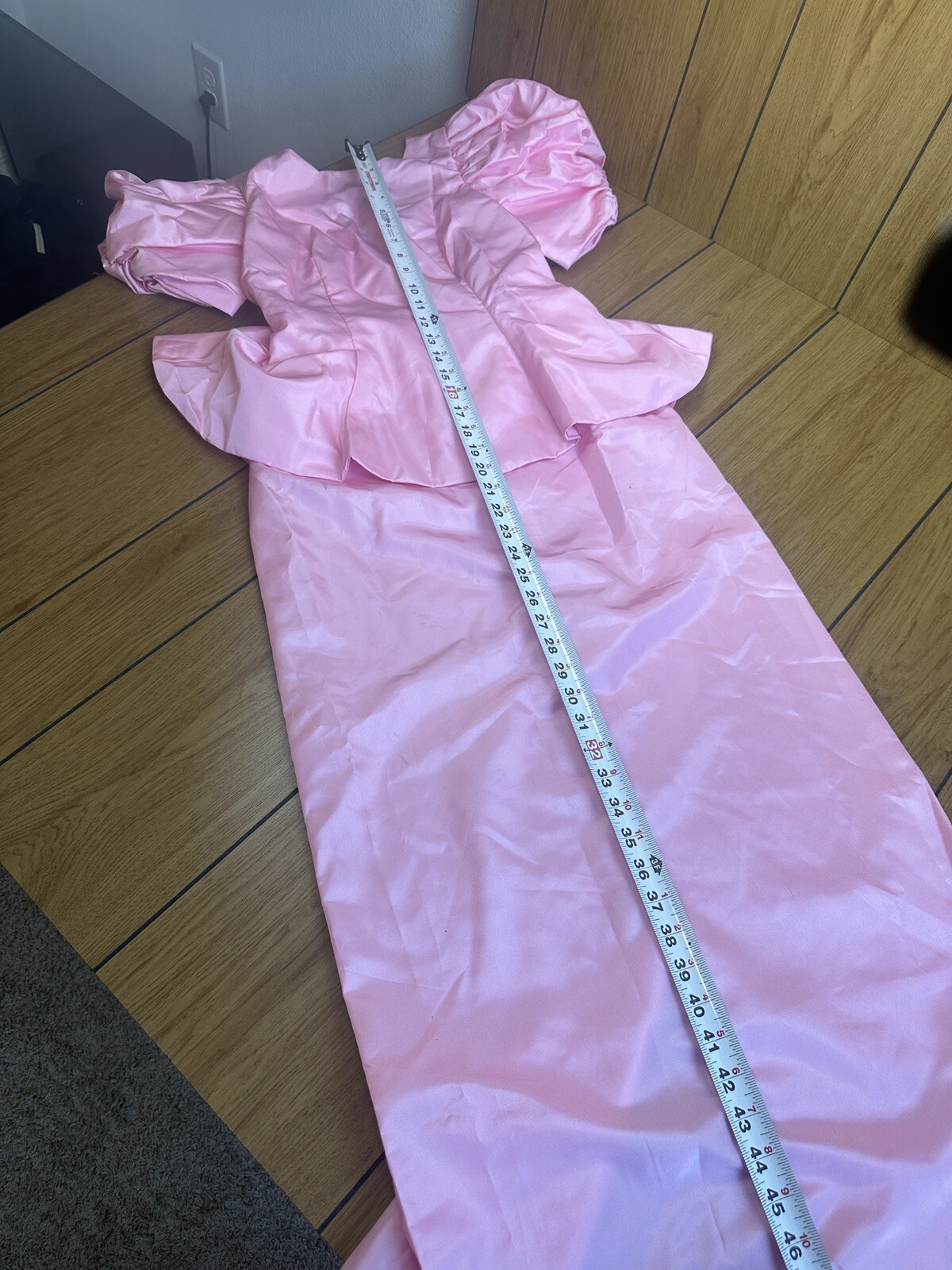 Vintage 1980s Pink Princess Cut Peplum Dress With Bow Accent As Pictured