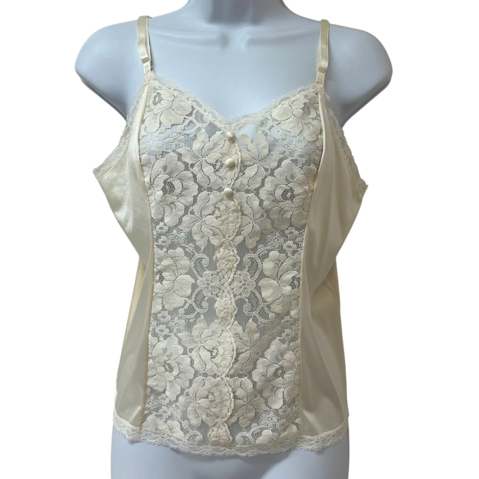 Vtg Sabrina Ivory Lace Camisole Top Antron III Nylon Adjustable Straps Size 36