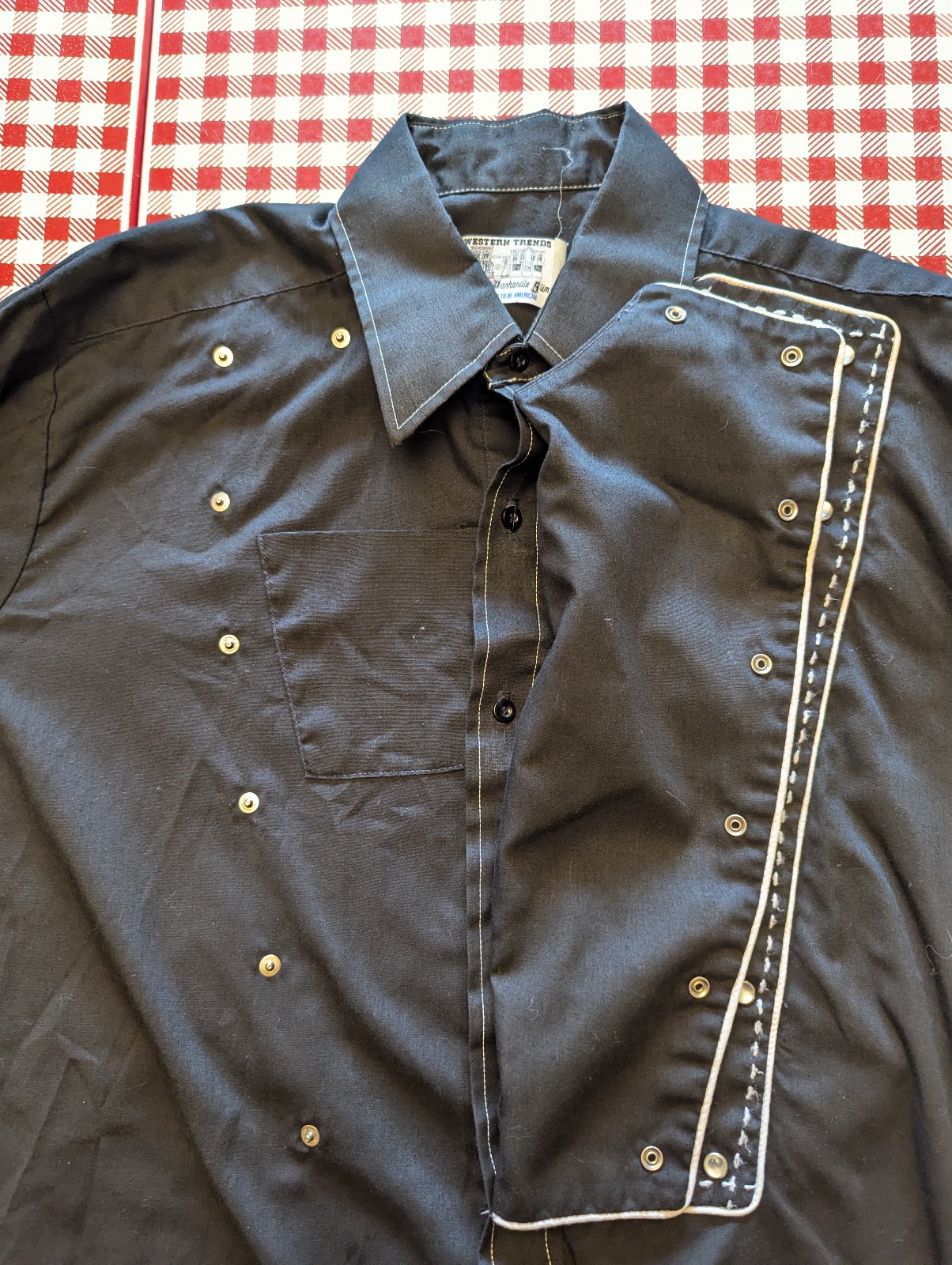 Vintage Panhandle Slim Western Bib Front Shirt Mens L Black Pearl Snap USA 80s