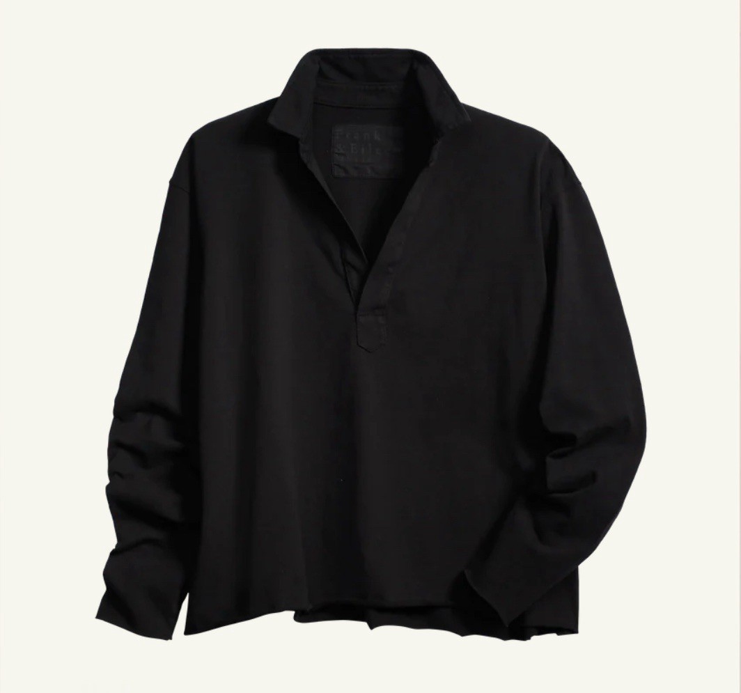 Frank & Eileen Patrick Popover Henley Top Womens S Small Heritage Jersey Black