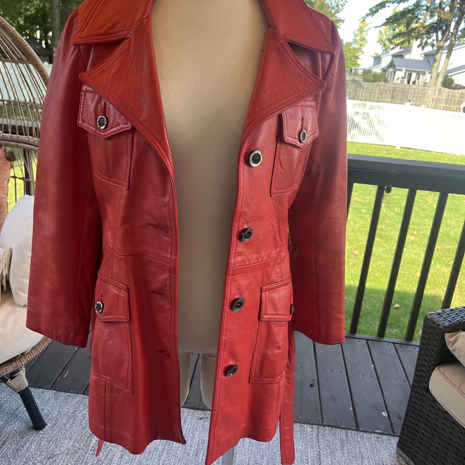 70’s Red Orange Leather Belted MOD jacket By The Parisian New England Sportswea