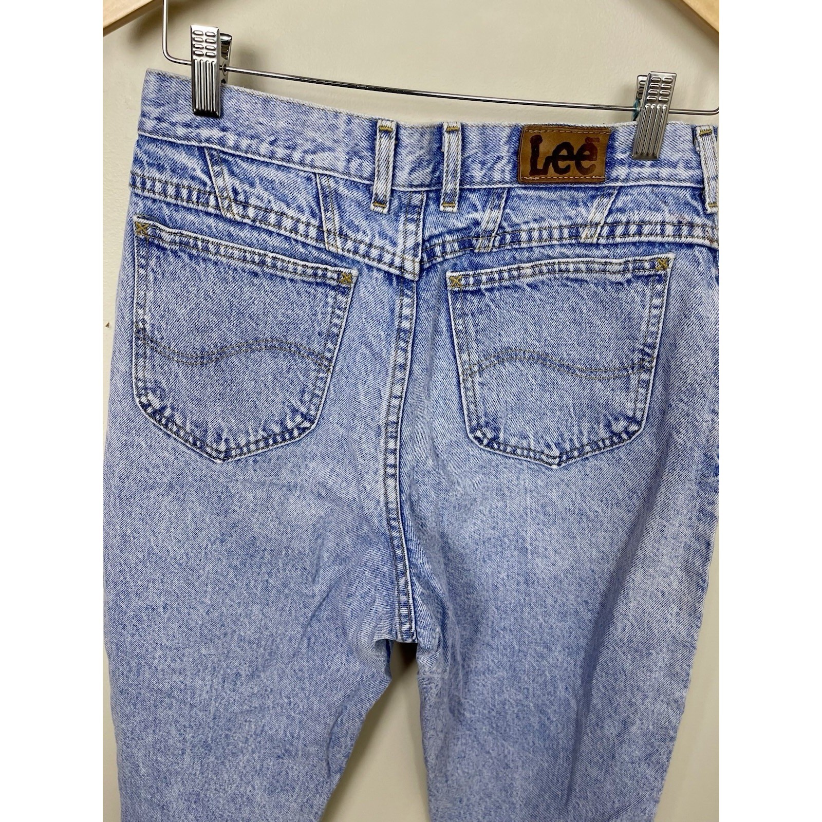 Vintage Lee High Waisted Mom Jeans Light Wash Acid Tapered Leg USA Made 12 Long