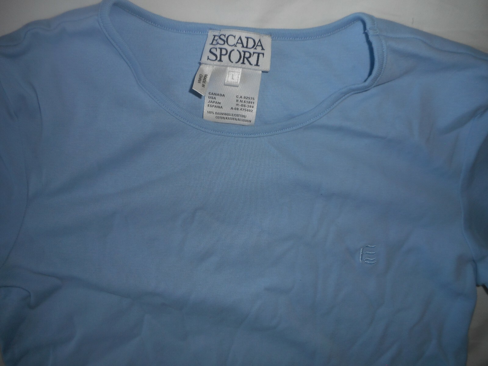 ESCADA Sport Shirt Blouse Blue Cotton Vintage E Logo Large Cotton