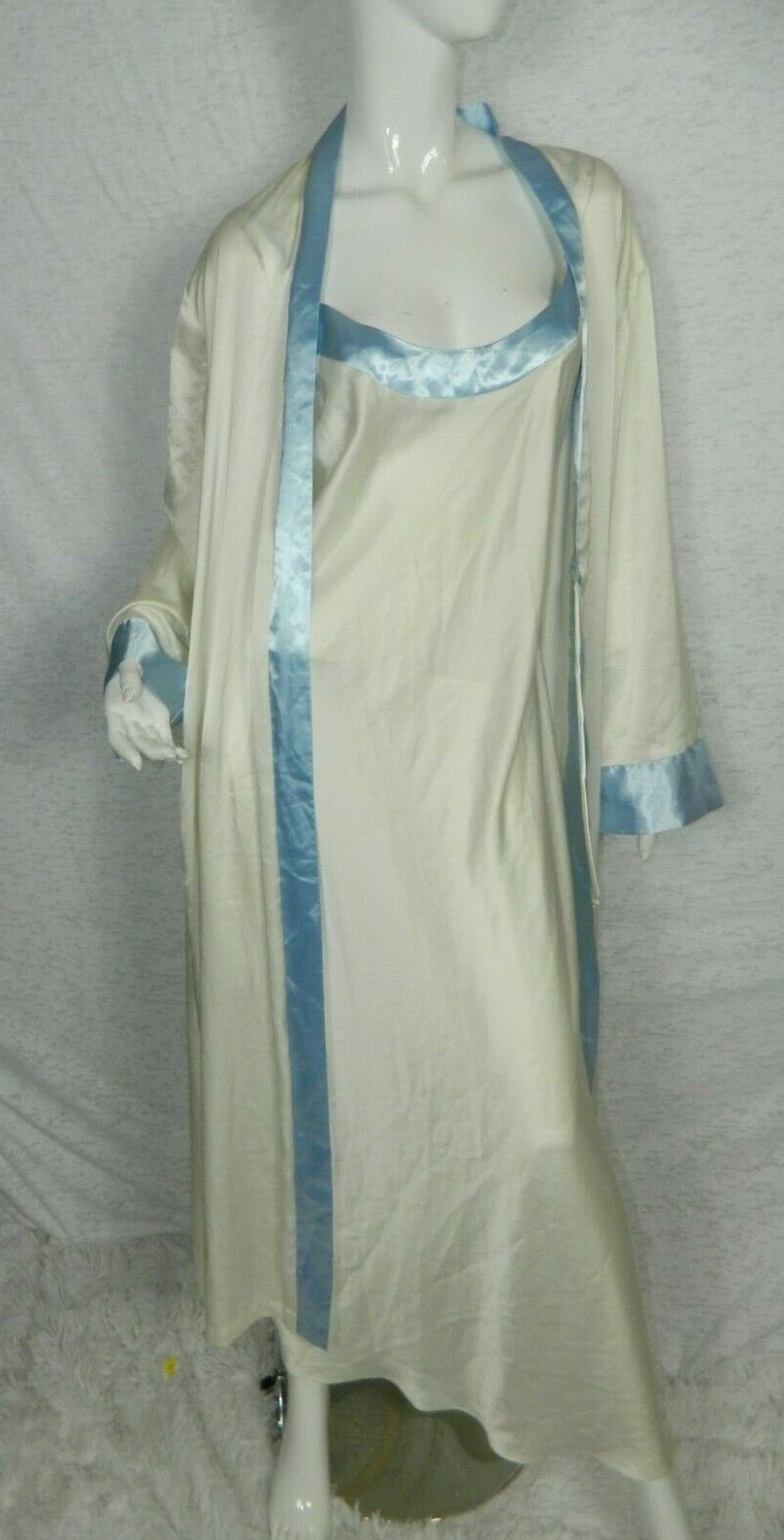 MARY JO BRUNO Nightgown Robe White with Blue Trim Size Small/Medium
