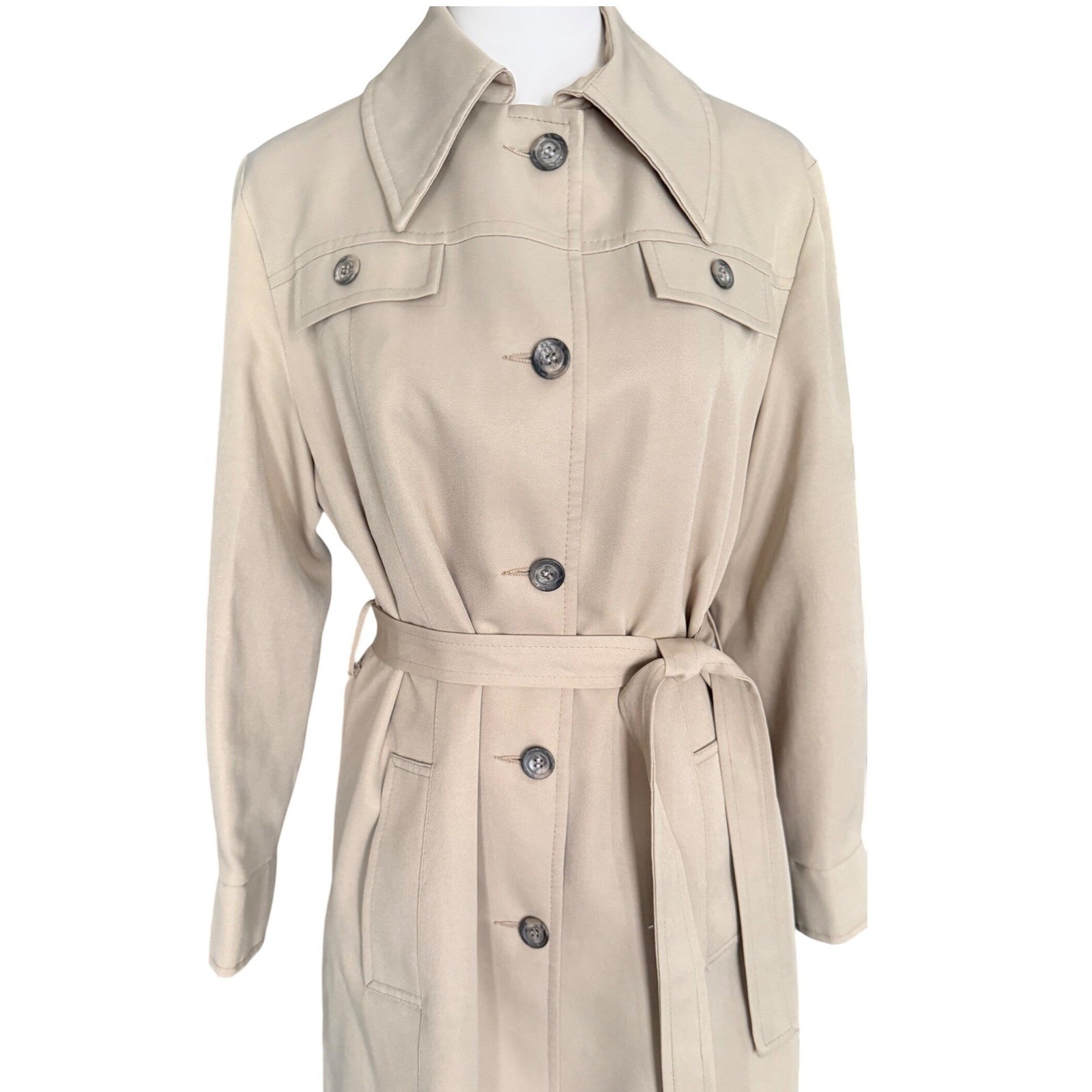 Vintage 70s Style Tan Beige Longline Belted Trench Coat Duster Jacket Womens