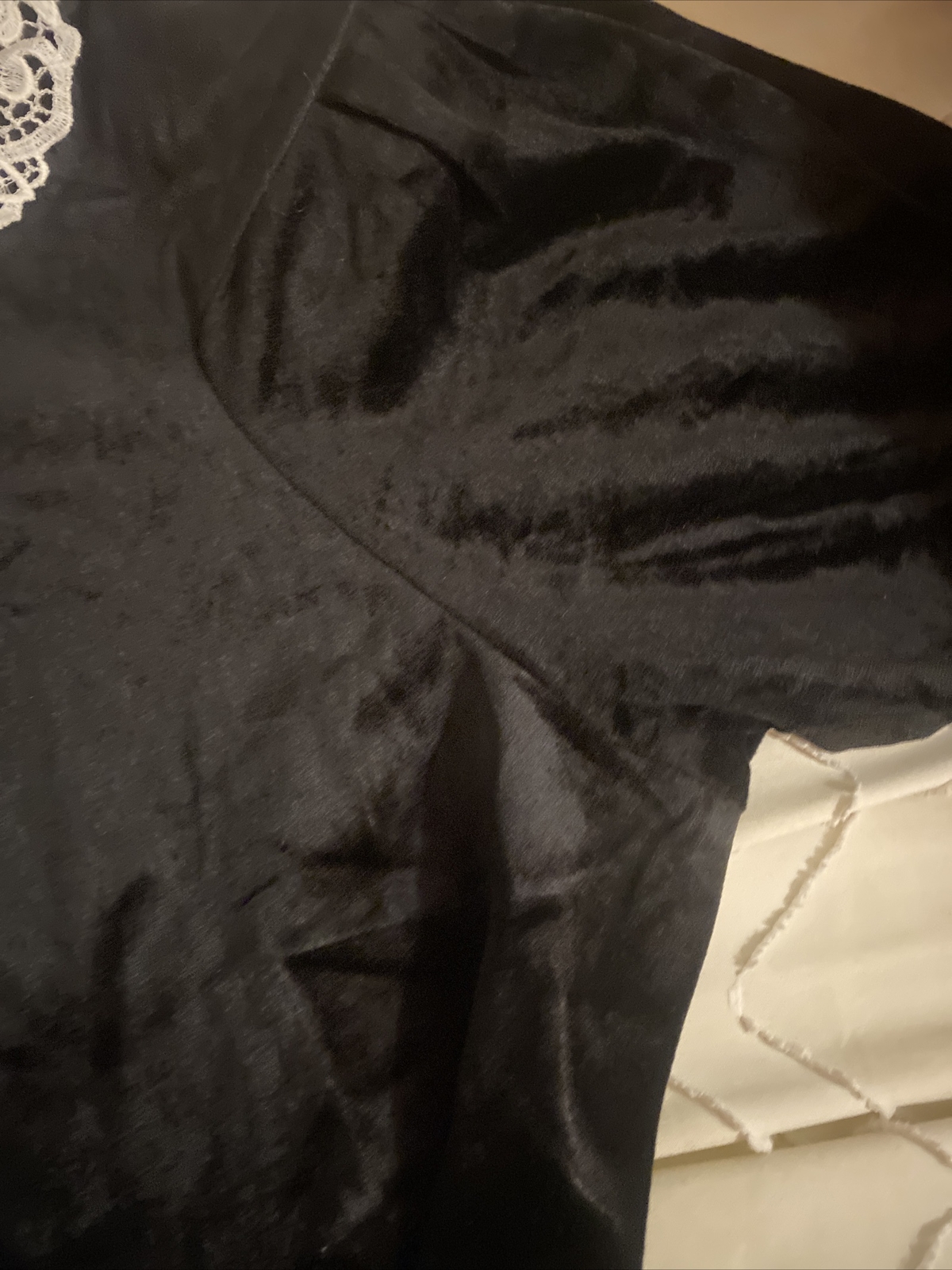 Vintage Long Black Velvet Dress Lace Collar By Paquette Too! Size 12