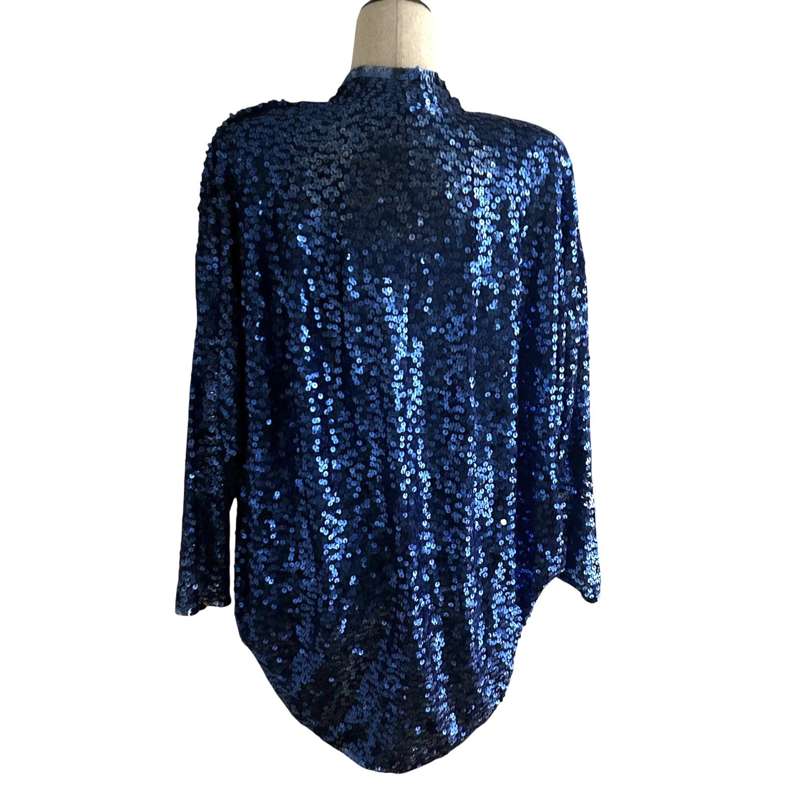 VTG 80’s Cathy Hardwick Blue Silk Sequined Open Jacket w/ Dolman Sleeves – Small