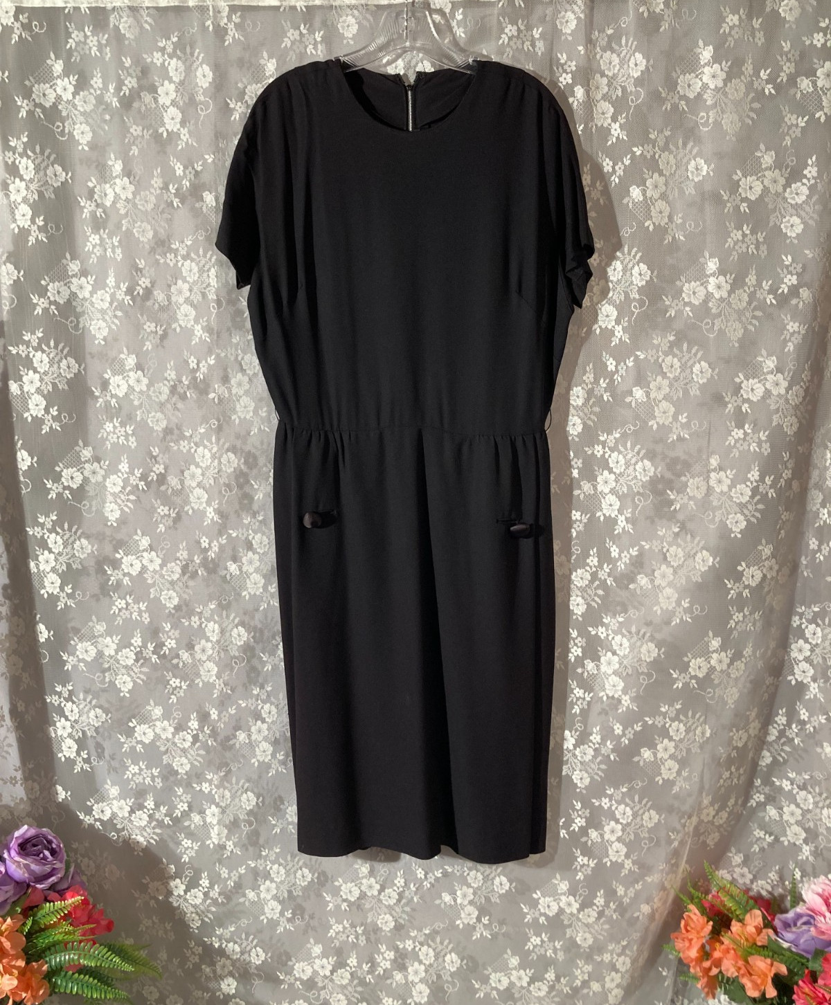 Vintage 50s Black Dress Size Medium 1950s Classic Chic Elegant Dark Academia