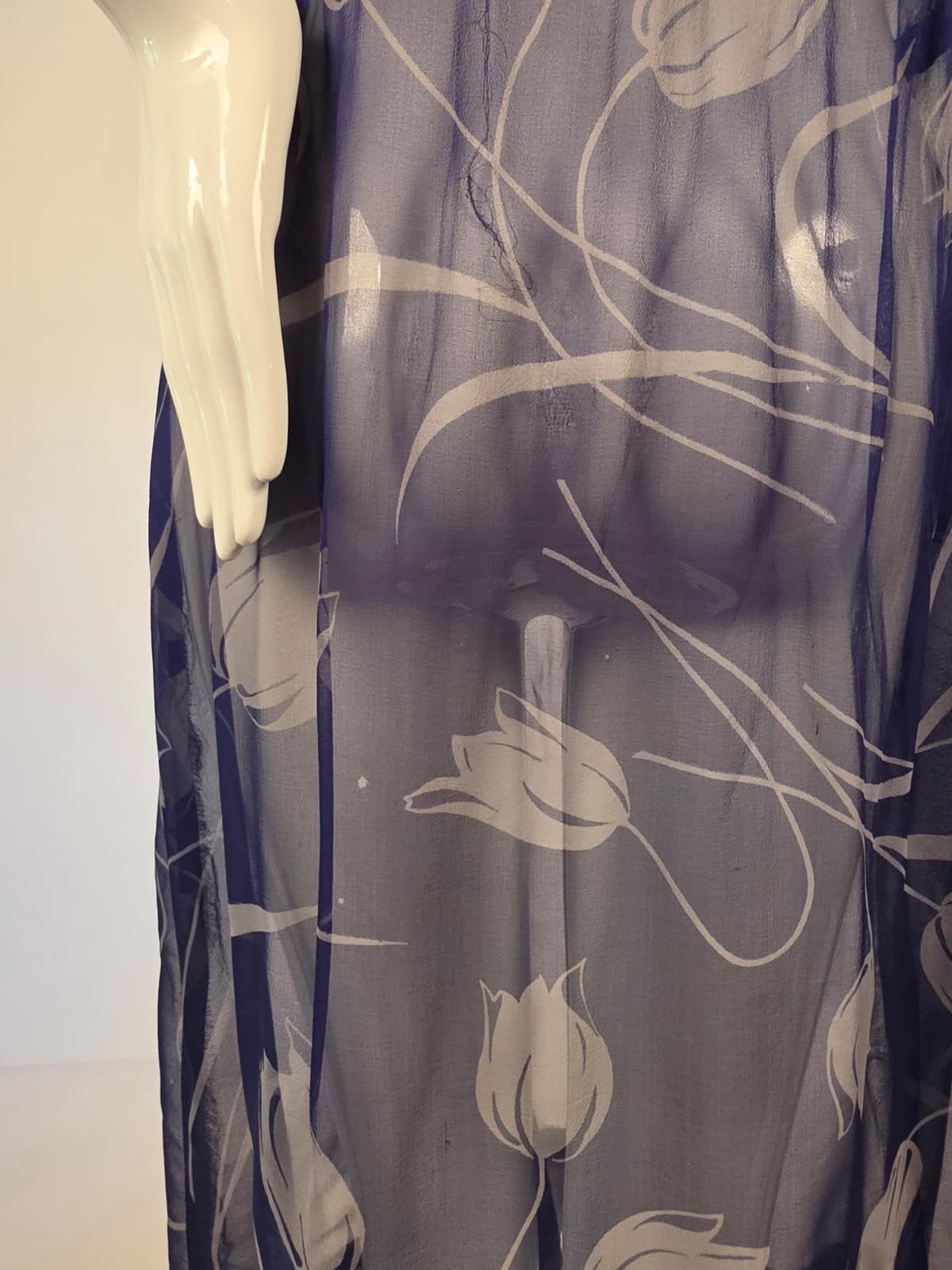 1930’S TULIP PRINT SILK CHIFFON DRESS W PUFF SLEEVES – AS ACQ