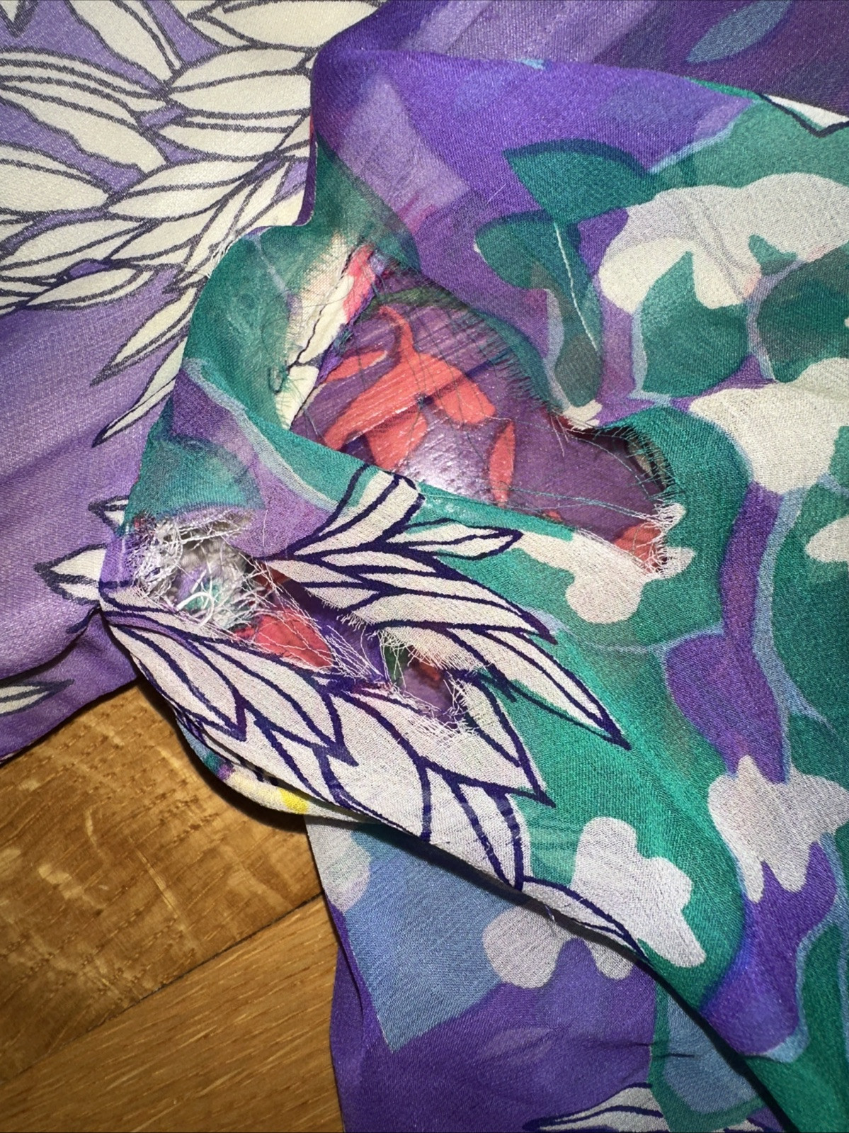 Vintage 60s 70s Parues Feinstein Flowy Flower Purple Long Dress Floral Sheer