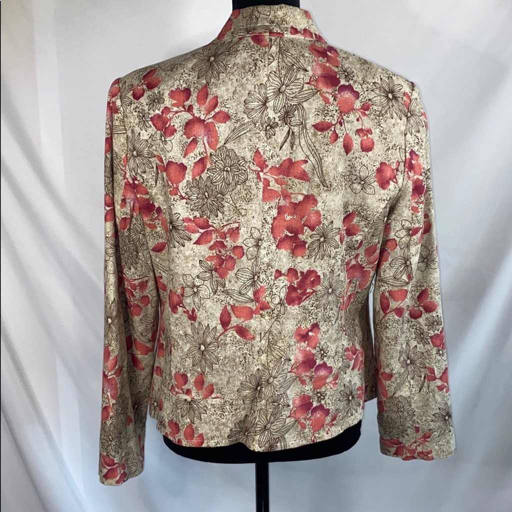RQT Vintage Floral Blazer Jacket Womens Size 14 Linen Blend Tan Pink Boho Lined