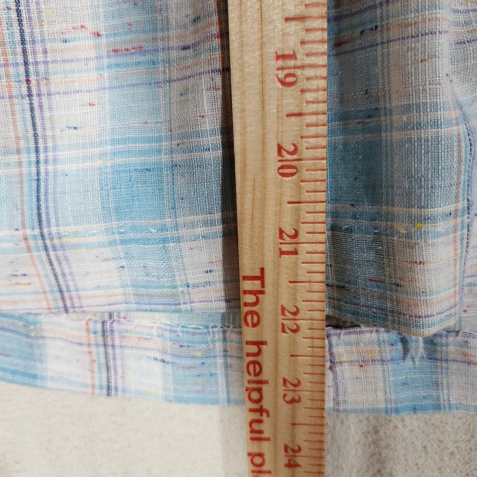 Handmade Vintage Blue Plaid Tunic Top Short Sleeve V-Neck Rainbow 70s Retro Boho