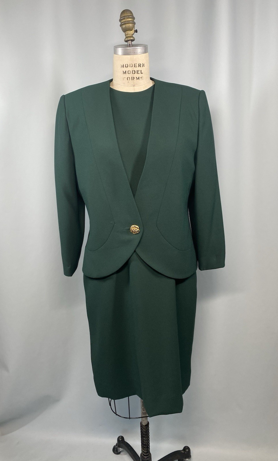 Vintage Dress & jacket set SIZE 12 P PETITE green HENRY LEE 80s 90s sheath