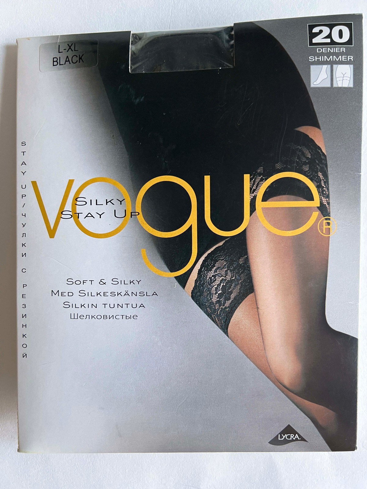 VOGUE Silky Stay Up Black Thigh High Stockings- Sz. L-XL