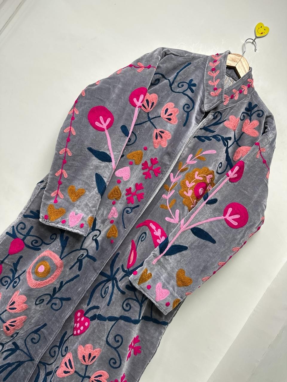 Woman’s Velvet Suzani Coat Embroidered Floral Boho Long Gown & Boho Jackets US