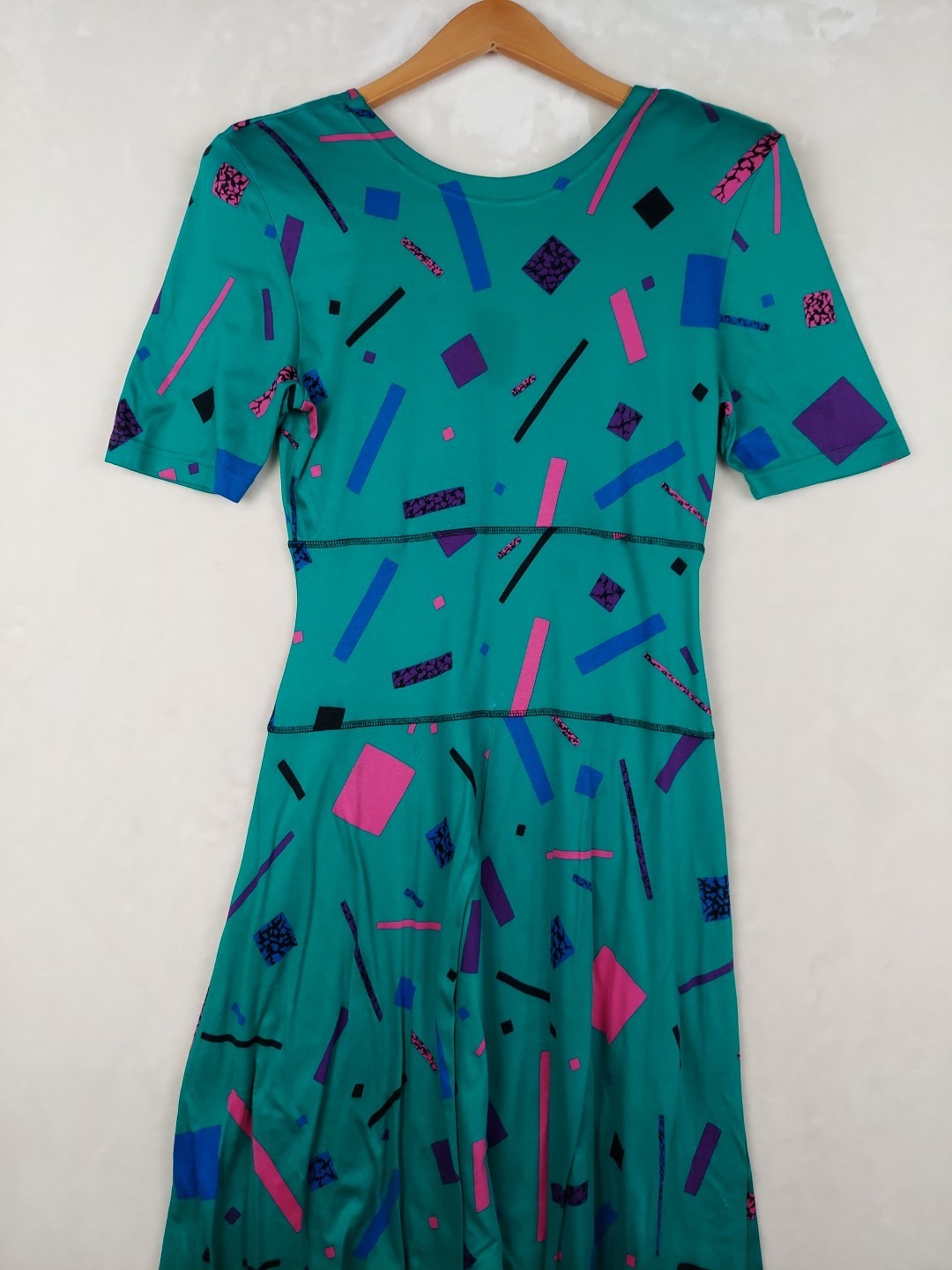Vintage Joanie Char Medi Dress Womens 12 Geo Memphis Style 100%Cotton Natural US