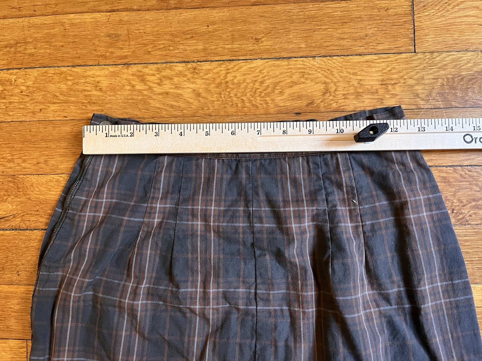 VINTAGE Helen Whiting Skirt Suit Set Brown Tartan Plaid Peter Pan Collar 60s