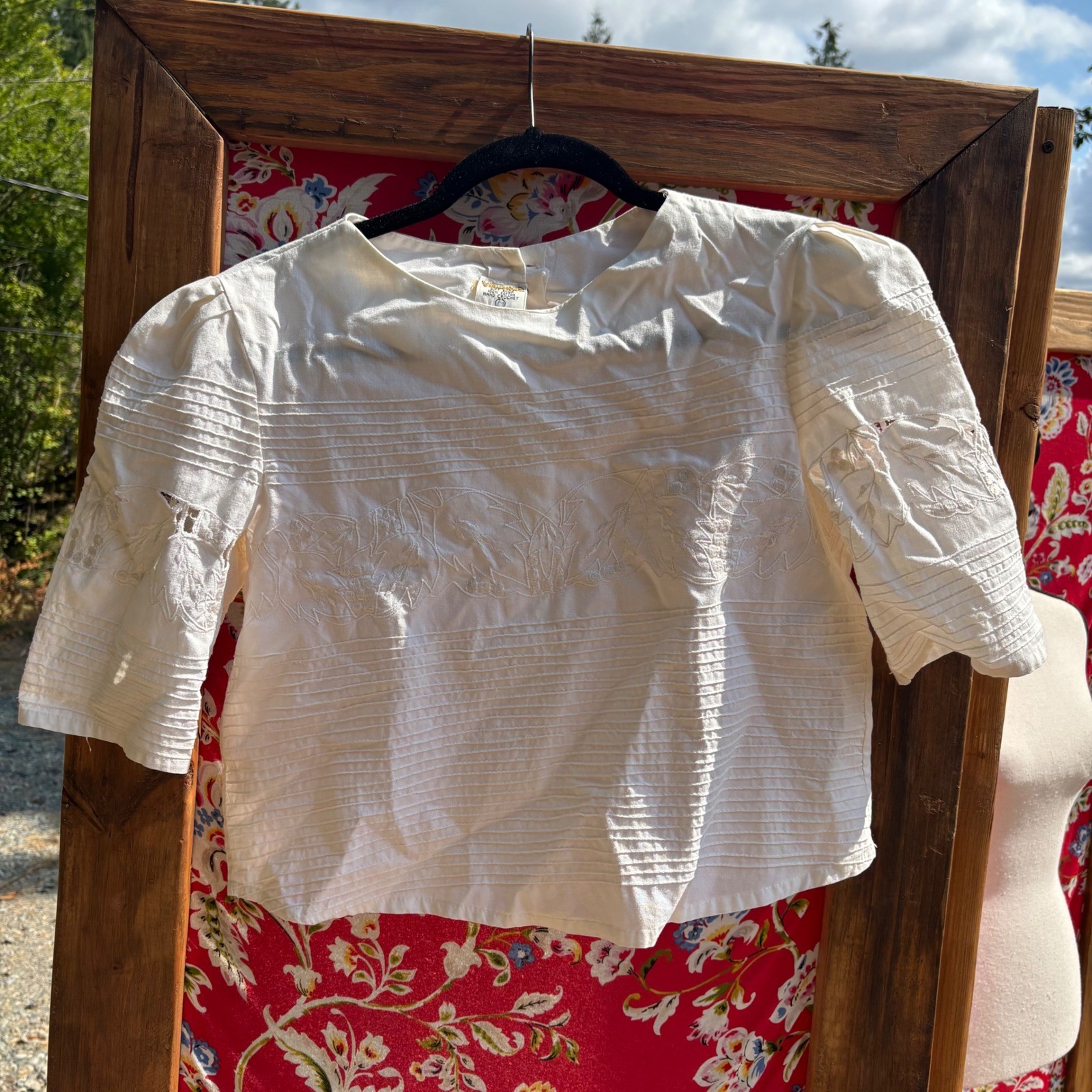 Vintage 2 Piece Ivory Whimsy Coastal Cowgirl Prairie Skirt+Blouse Set Size S-M