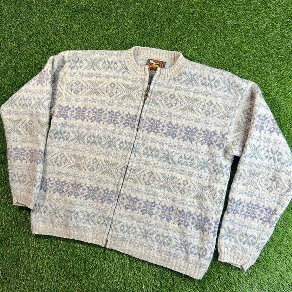 Vintage Alps Wool Cardigan Sweater Womens L Nordic Fair Isle Boho Cottage Core
