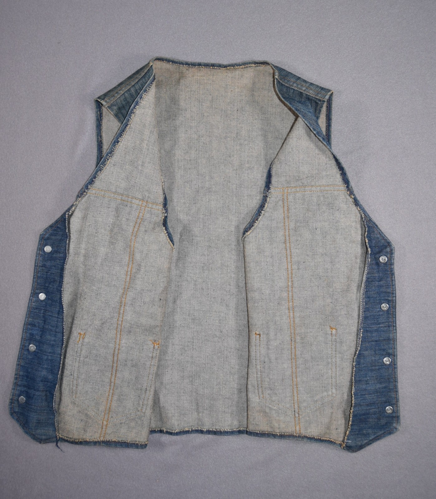 Vintage Denim Vest Womens Medium Western Snap Button Jean Jacket Hippy 80s