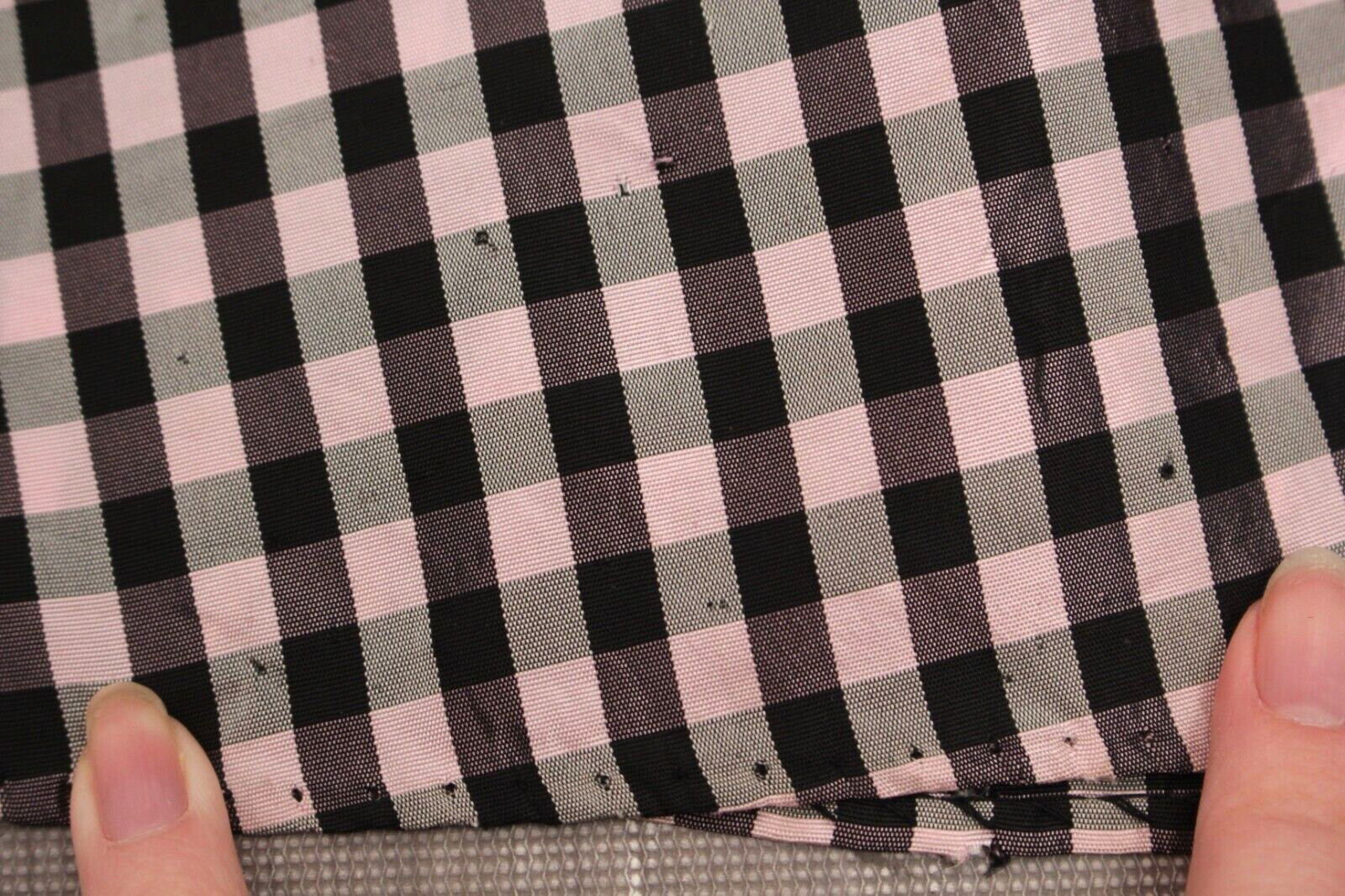 Vtg Womens 40s Black & Pink Checked Gown W/ Velvet Trim XS/S 1940s Taffeta Dress