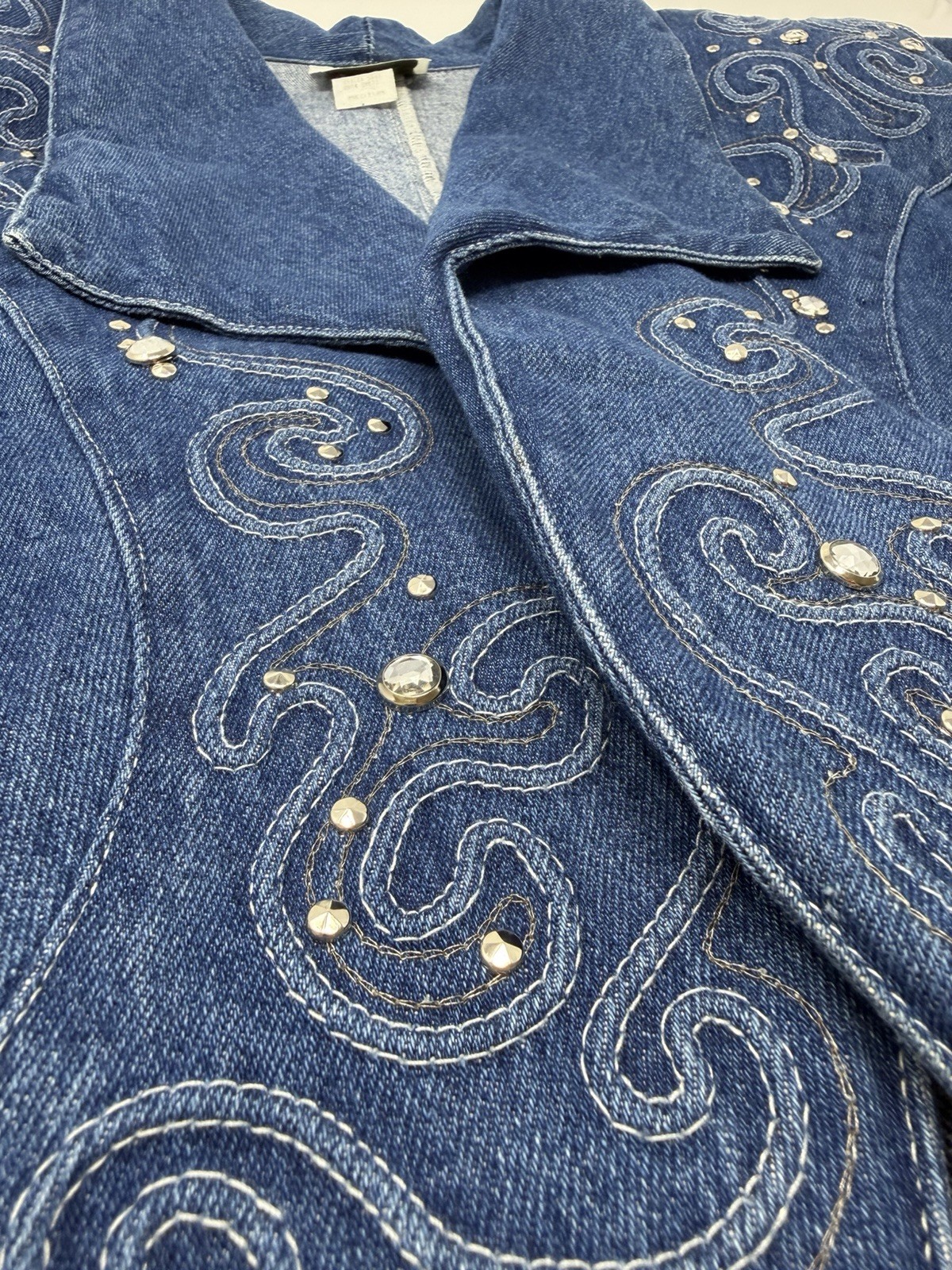 Vintage Pado Jean Jacket Women’s Medium Rhinestone Embellished 80s USA Denim