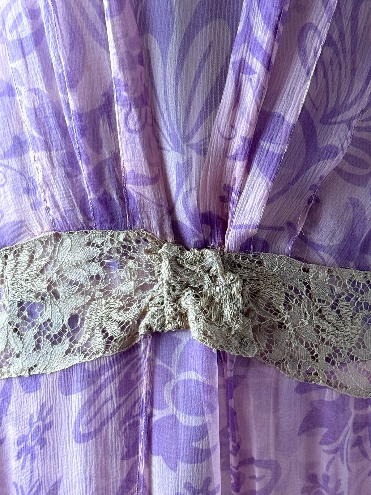 Vintage 20s Dress, 1920s Silk Chiffon and Lace 2 Piece Lavender Dress Set, S/M