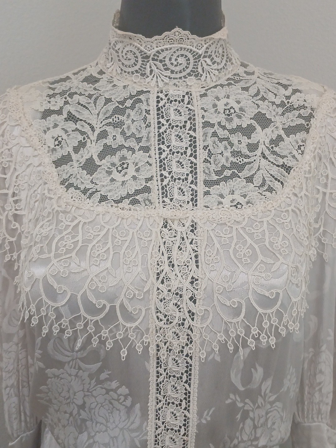 VTG Jessica McClintock Romantic Victorian Floral Lace Dress Cream Ivory Size 8