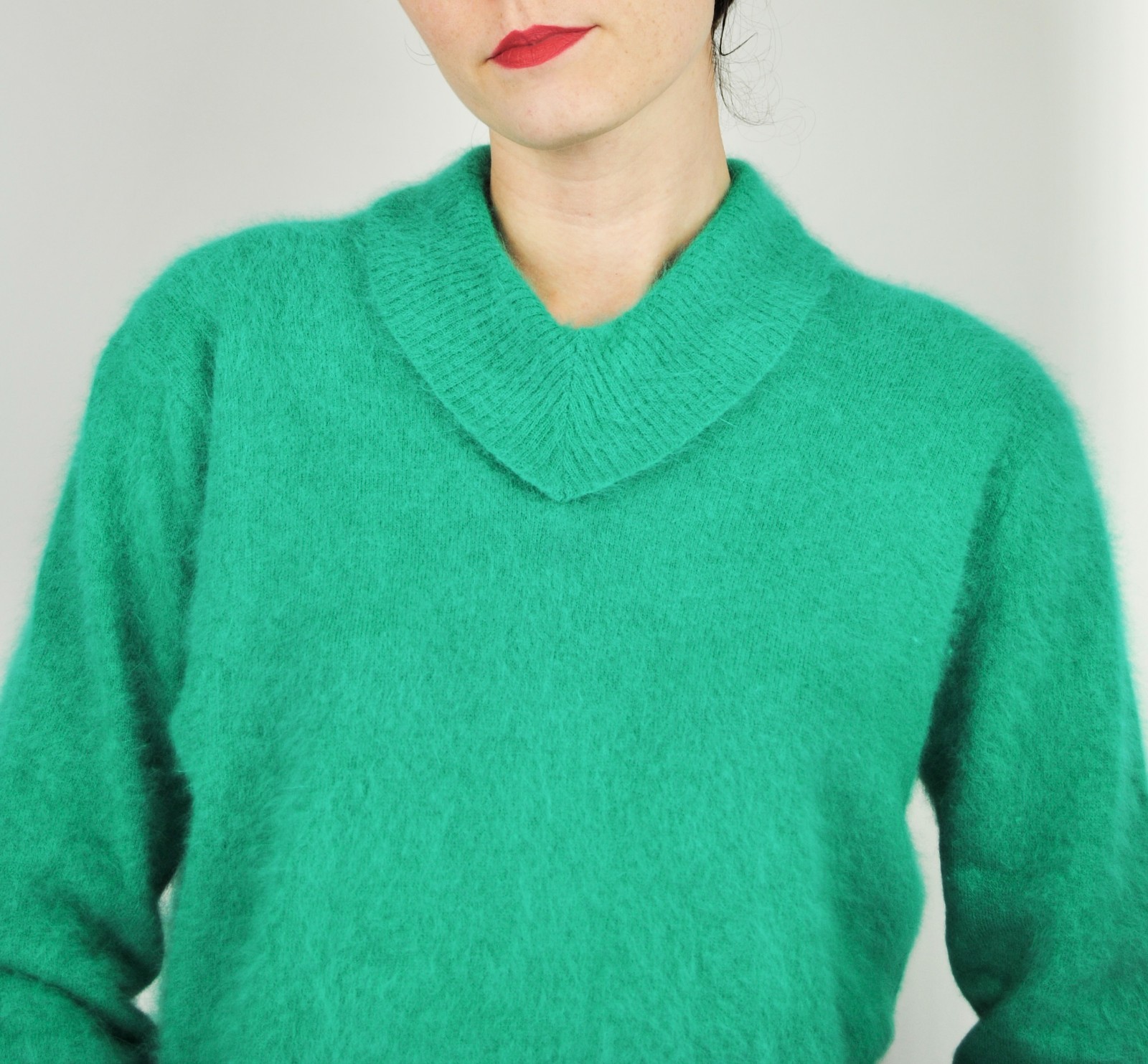 RARE 1950s 1960s Vintage Pandora Turquoise Green-Blue Fuzzy Angora Sweater – Md