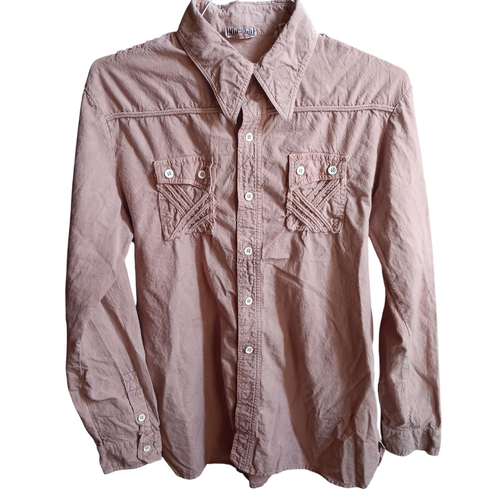 True Vintage 1970’s Boho Shirt Large Madman Beige Western Button-Up Hippy Vibes