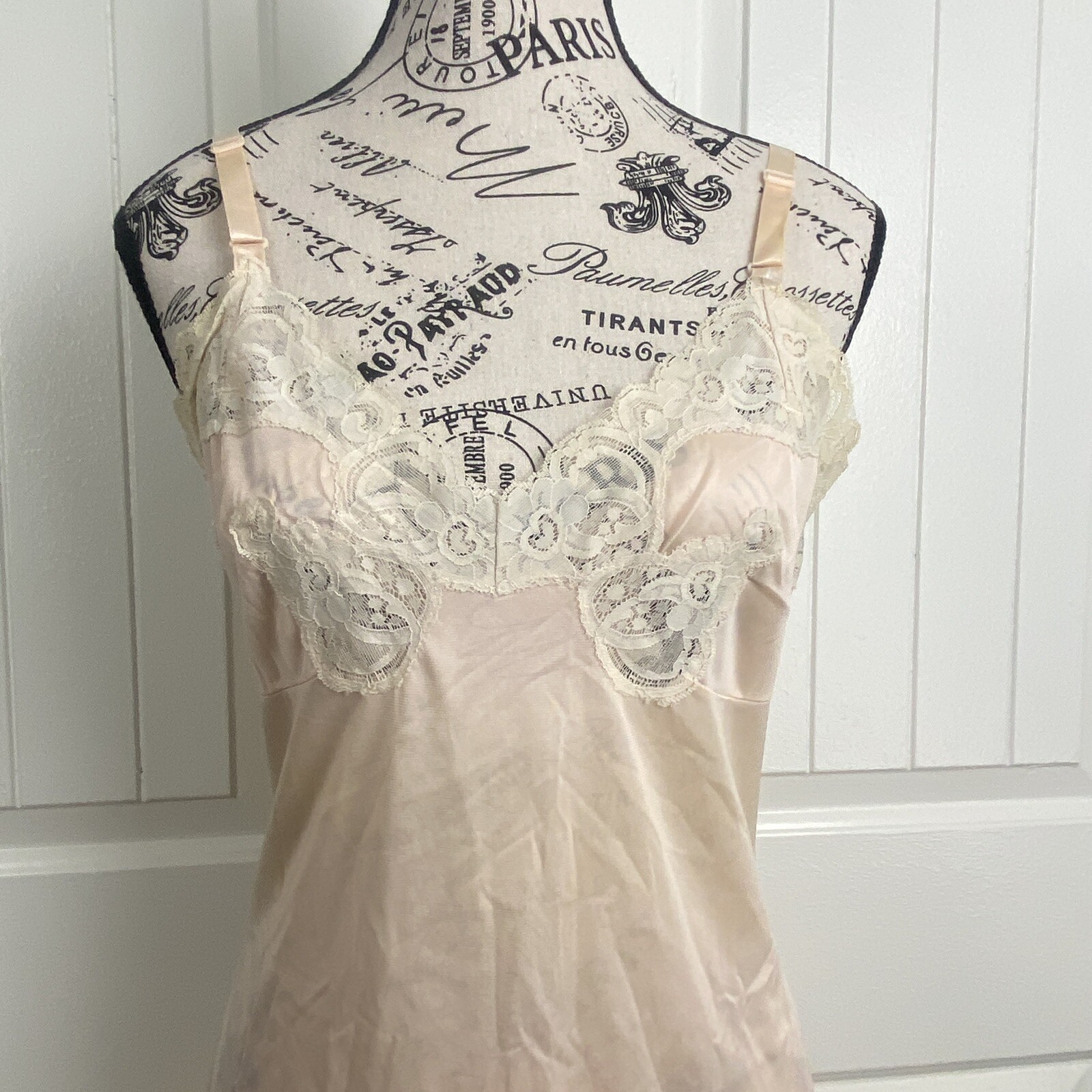 Vtg Movie Star Nylon Dress Slip Pink Gown Sz 36 3114 Lace Sheer Chiffon
