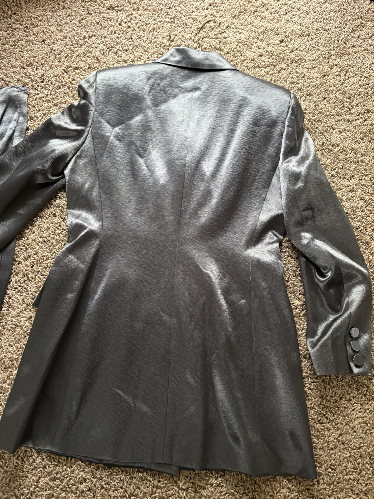 Vintage Mary McFadden Suit Silver Tuxedo Pantsuit Blazer Pants Size 8 “House 91”