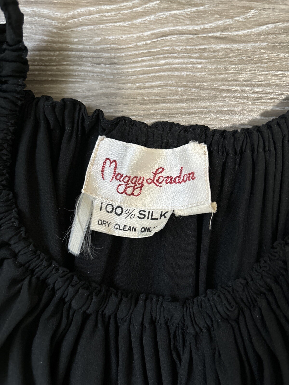 VINTAGE MAGGIE LONDON BLACK SILK DRAPED DRESS WITH SLITS