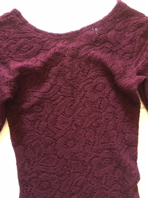 Lace from wool dress, Sisley, size s, colour burgundy, vintage