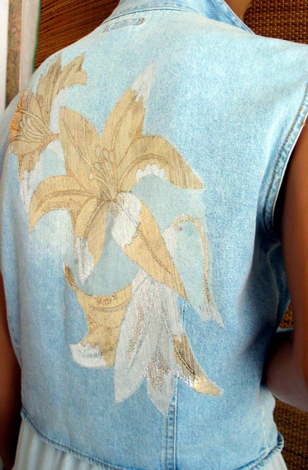 Embellished matching VTG denim Gap skirt and jeans + Union Bay vest set, sz S/M