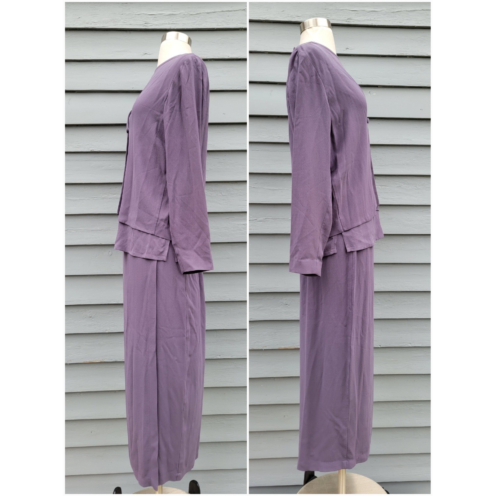 Eileen Fisher 3 Piece Skirt Set Purple 100% Silk Cardigan Shell Maxi Skirt Sm