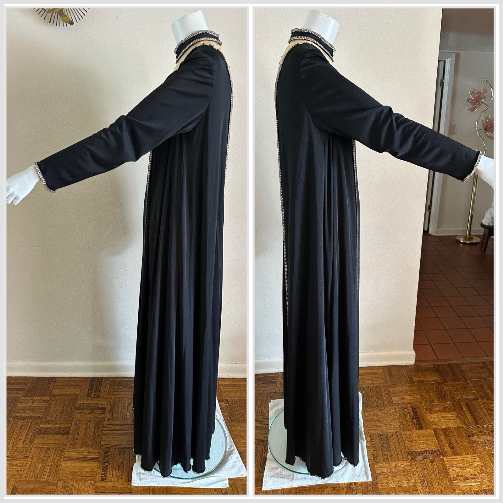 1970s Custom Opera Stage Recital Gown Costume Shoulder Cape Rhinestone Dress VTG